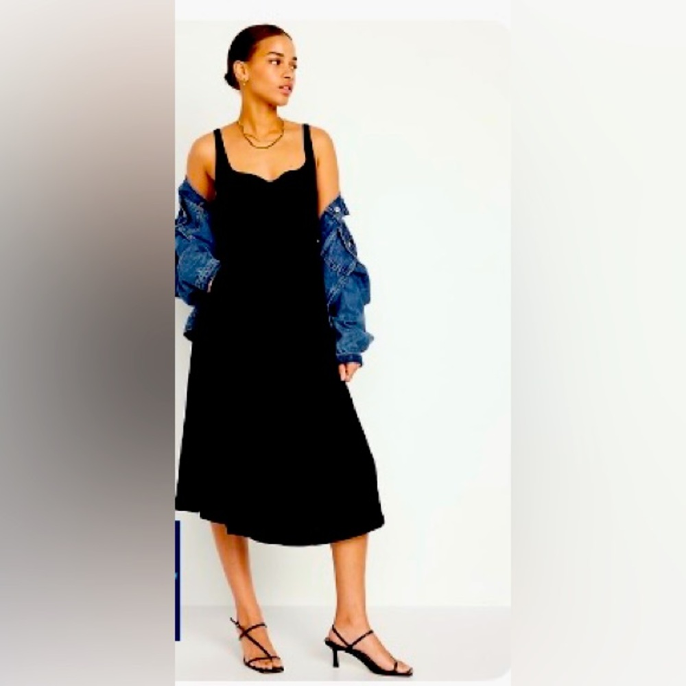 NWT! Black Fit & Flare Linen-Blend Midi Dress - Large